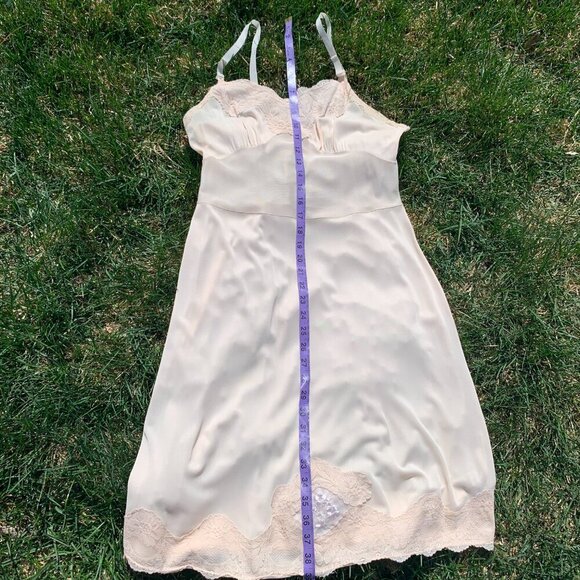Vintage Babydoll Midi Slip Dress Satin Lace Trim Boho Lingerie - Picture 11 of 16